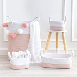 Cotton Rope 3pc Storage Set - Blush/White